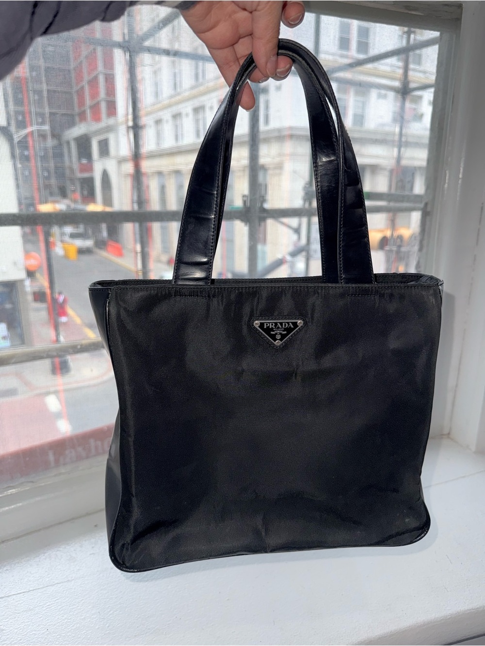 Prada Black Nylon Tote with Leather Straps
